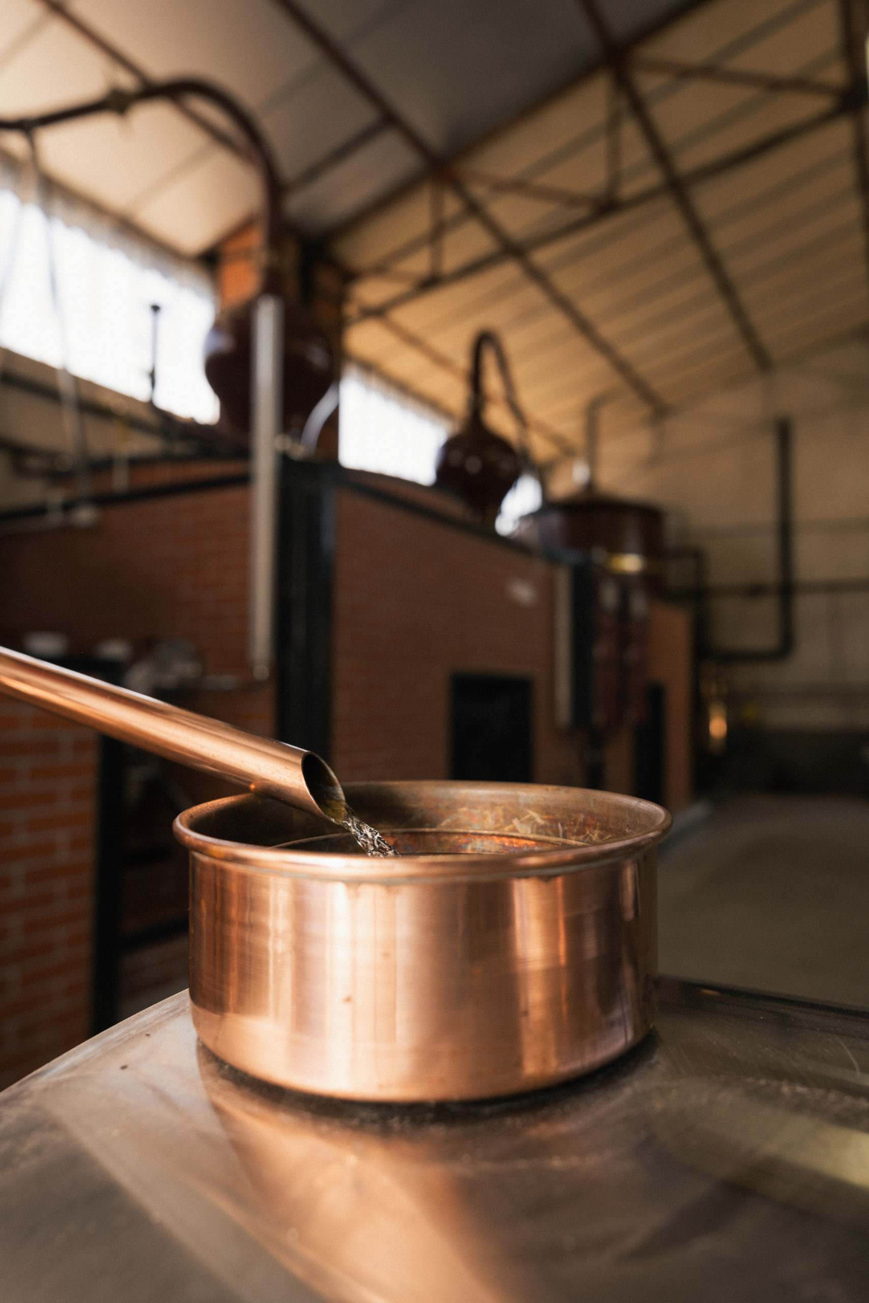 Copper still in the distillery